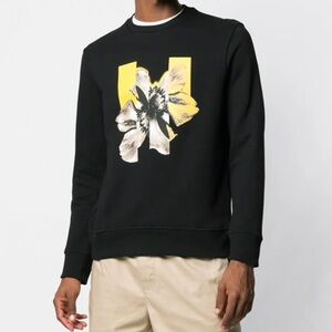 NEIL BARRETT Printed Floral Loopback Cotton Jersey Sweatshirt, Black, Size Small